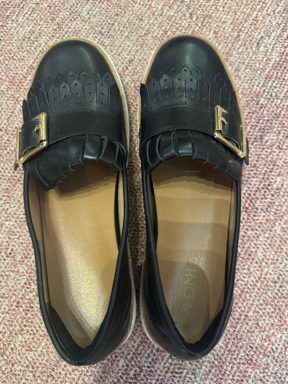 Vionic black leather Sunny Cambridge kilte slip-on loafers size 9 gold buckle - Picture 8 of 15
